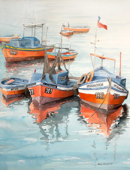 En las aguas de Prat Watercolour Paper Marine Painting