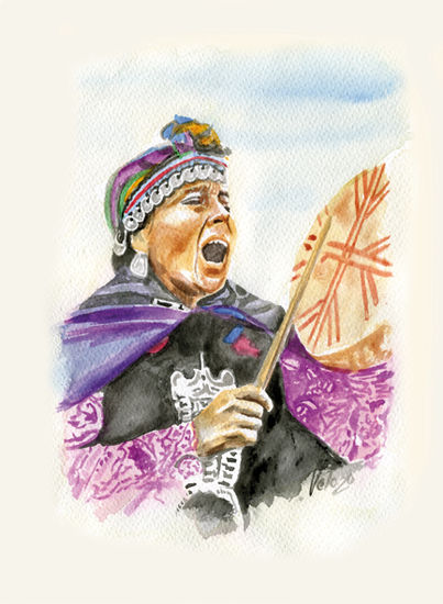 Mujer Mapuche Acuarela Papel Figura