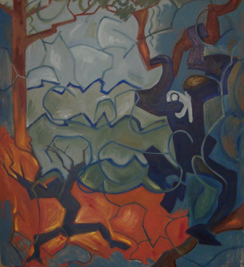 Espíritu de la selva (Mokondi) y criatura simiesca Oil Canvas Figure Painting