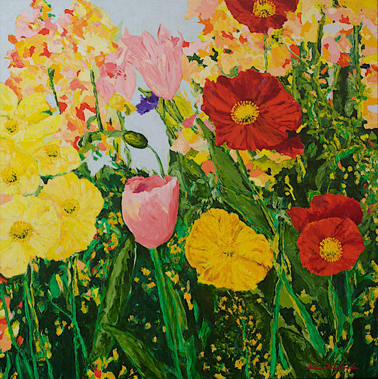 Blue Skies and Sunshine Acrylic Canvas Floral Painting