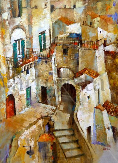 Matera. Via Rosario Mixed media Canvas Landscaping