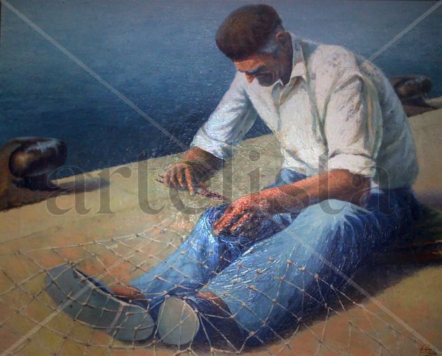 Pescador II Oil Canvas Figure Painting