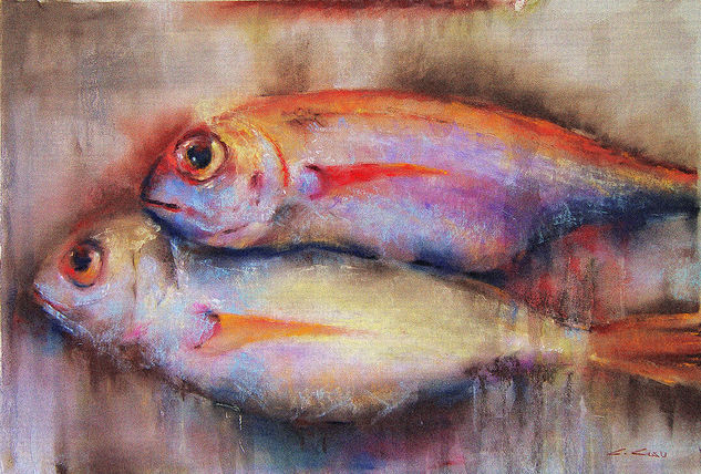 Dos peces Pastel Paper Still Life Paintings