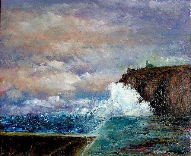 Tormenta en el antiguo Muelle nuevo de Luarca Oil Canvas Landscaping