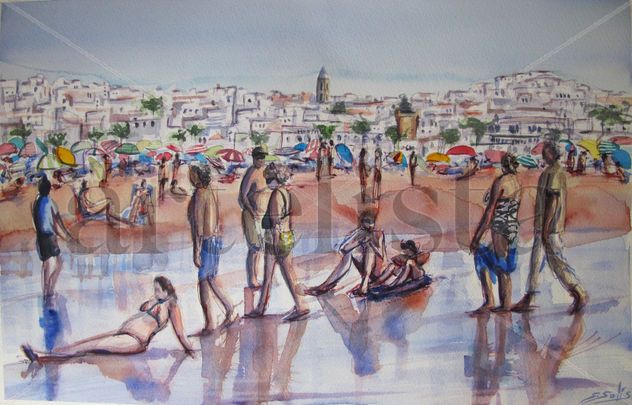 Bañistas en la playa de Los Bateles (Conil)
