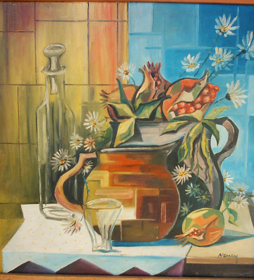 vasijas con granadas Oil Canvas Still Life Paintings