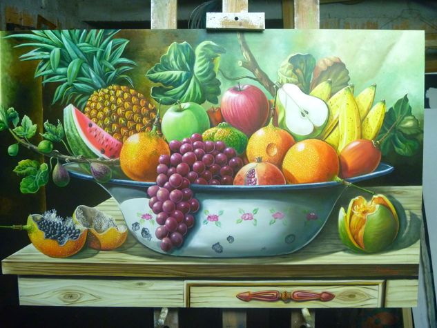 frutos en plato de peltre Oil Canvas Still Life Paintings