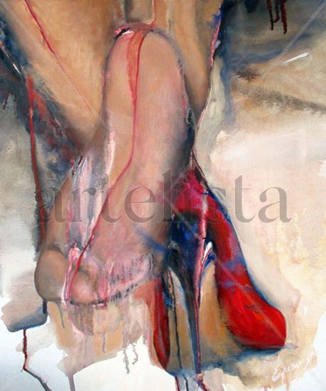 Red Mixed media Canvas Figure Painting