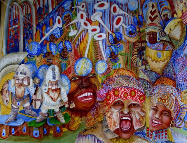 Guerreros en Carnaval Acrylic Canvas Figure Painting