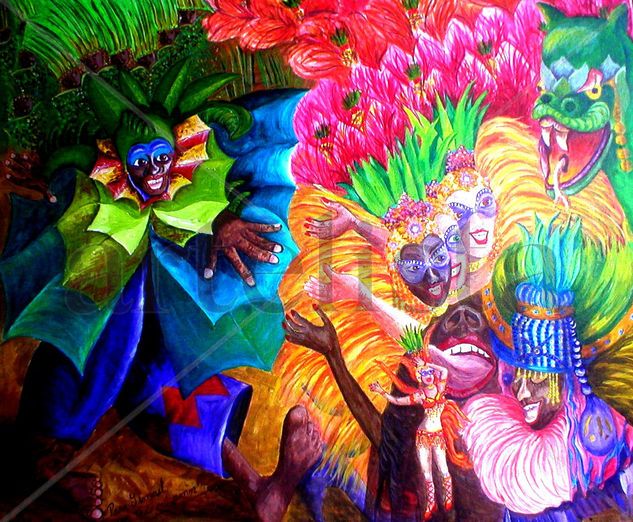 Hombre iguana en carnaval. Acrylic Canvas Figure Painting