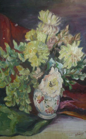 florero de estudio, valparaiso chile. Oil Canvas Floral Painting