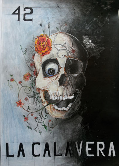 La Calavera LOTERÍA Mixed media Card Figure Painting