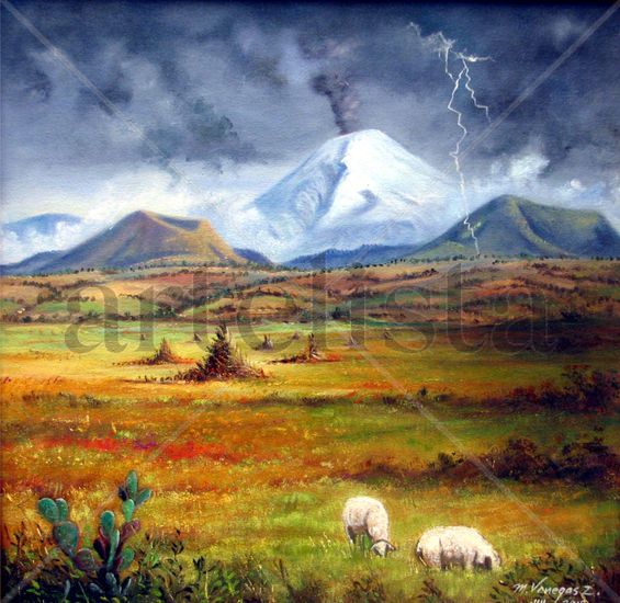 TORMENTA EN EL POPOCATEPETL Óleo Lienzo Paisaje