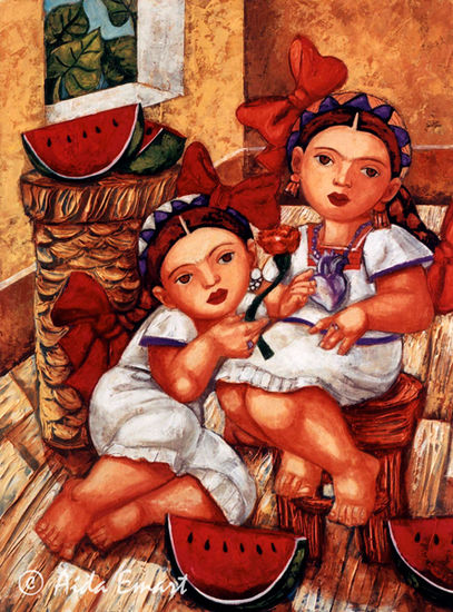 Dos niñas Frida Acrylic Canvas Figure Painting