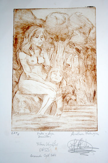 madre e hija bañista Etching Process