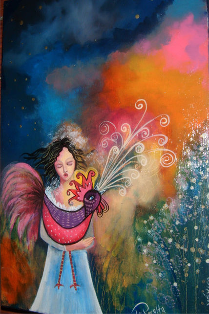 Mujer y gallo