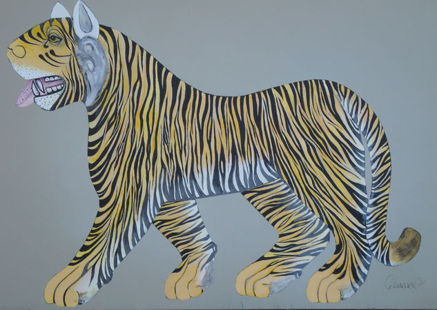 Tigre con fondo gris Acrylic Canvas Animals