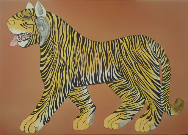 Tigre con fondo naranja
