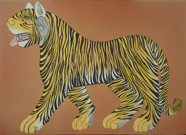 Tigre con fondo naranja Acrylic Canvas Animals