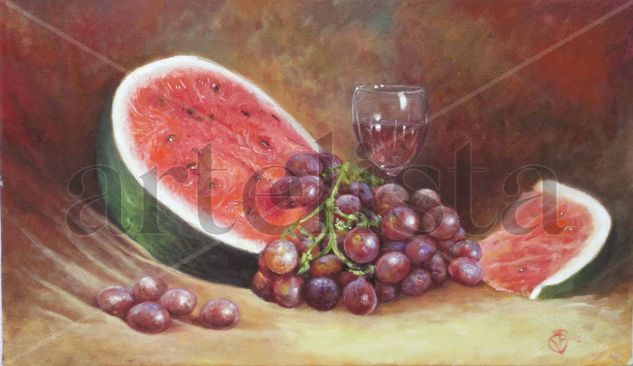 Sandía con Uvas Oil Canvas Still Life Paintings