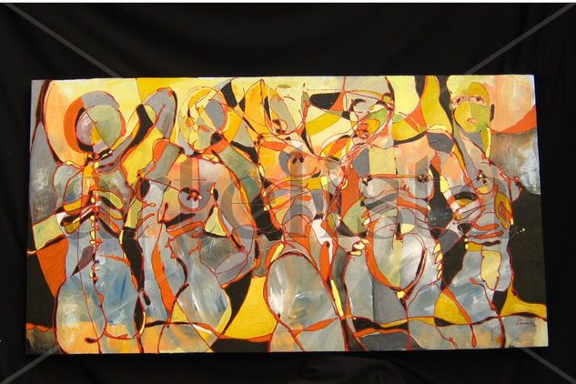 Ladies Mixed media Panel Figure Painting