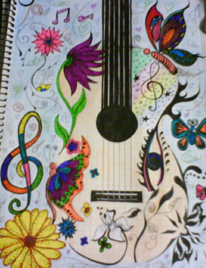 guitarra Lápiz (a color) Papel Floral