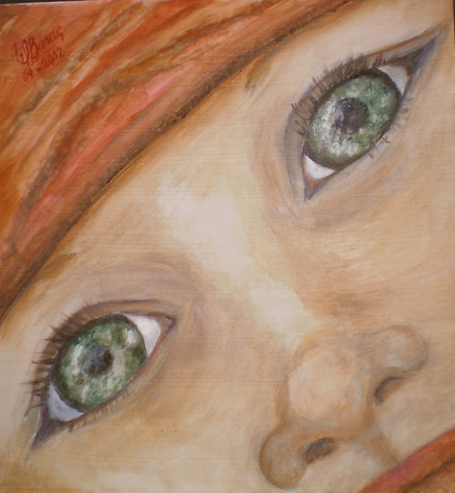 Ojos Verdes Oil Panel Portrait