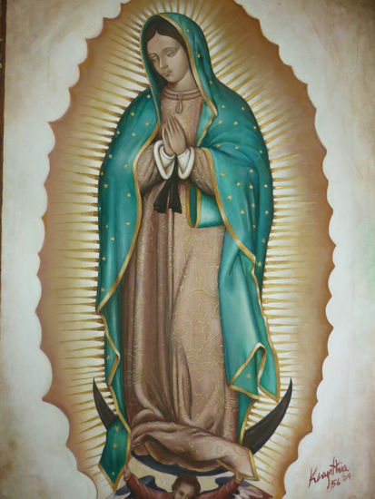 Virgen de  Guadalupe Oil Canvas Figure Painting