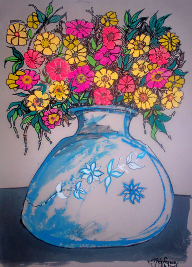 jarron con flores 10 Gouache Card Landscaping