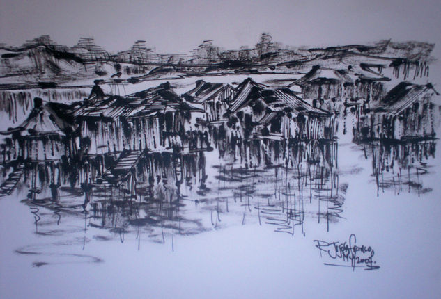 suburbio Tinta Cartulina Paisaje