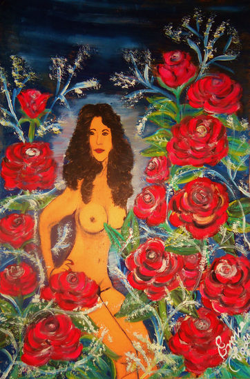 UNA ROSA ENTRE LAS ROSAS Óleo Cartulina Desnudos