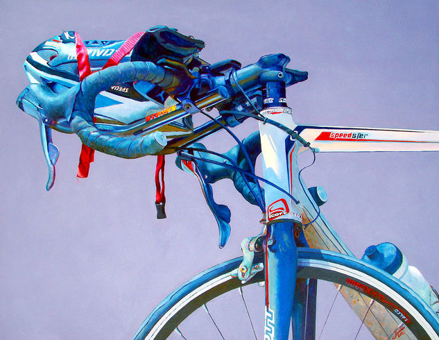 The bike blue  - 100cm x 80cm. Oil Textile Sports