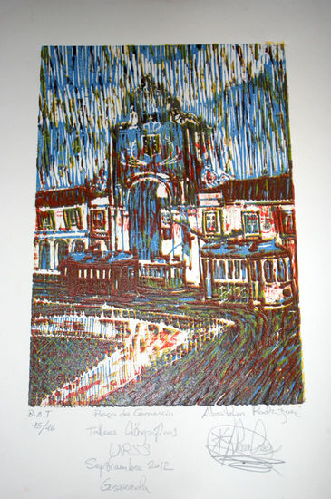 Praça do comercio Lisboa Xilografia Woodcut