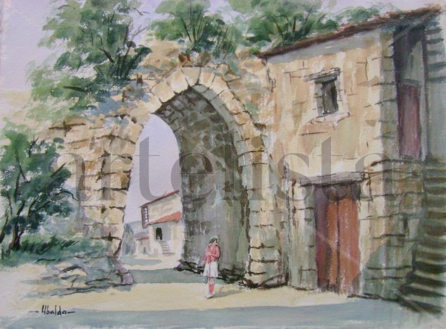 Manzaneda, Porta da Vila Acuarela Papel Paisaje