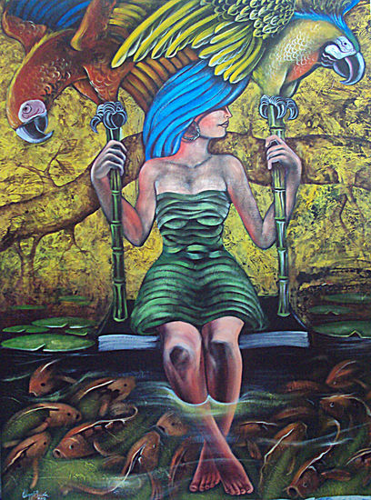 DAMA EN LA LAGUNA Acrylic Canvas Figure Painting