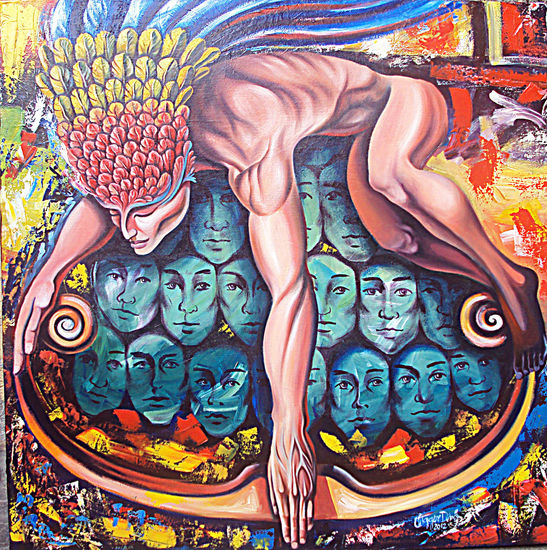 SAGITARIO, ARQUERO MESOAMERICANO Acrylic Canvas Figure Painting