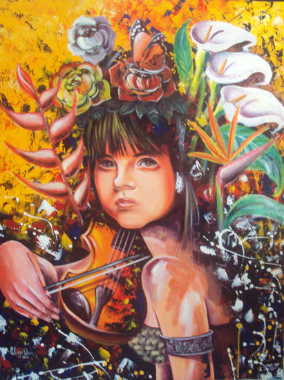 VIOLINISTA EN EL JARDIN Acrylic Canvas Portrait