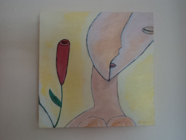 MUJER Y FLOR Acrylic Canvas Figure Painting