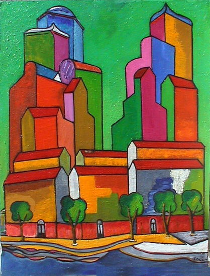 CASAS DE LA GRAN CIUDAD Mixed media Canvas Landscaping