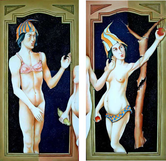 Ada y Eva-Eva y Ada Oil Canvas Figure Painting