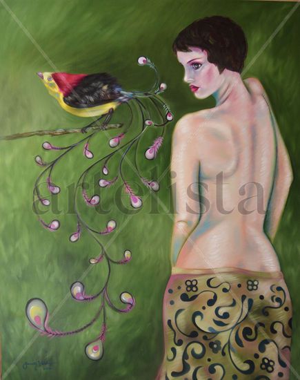 El beso del pájaro Oil Canvas Figure Painting