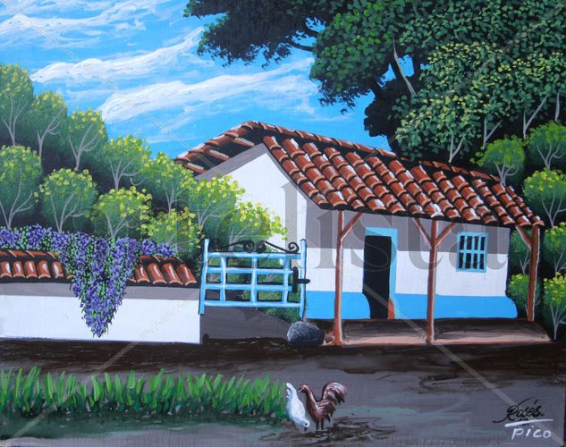 CASAS VIEJAS DE COSTA RICA Óleo Lienzo Paisaje