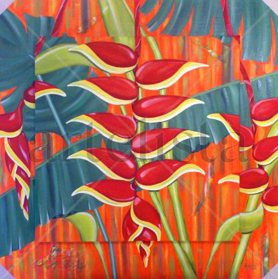 Heliconia de mon pays, Heliconia de mi país Oil Canvas Floral Painting