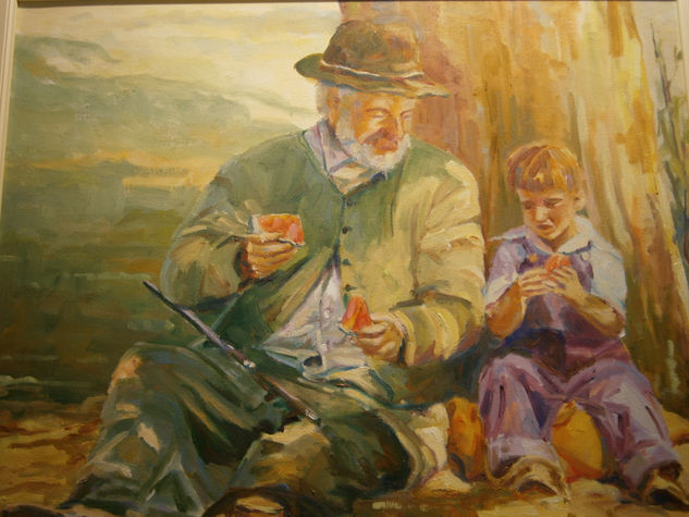 ABUELO CON NIÑO Óleo Lienzo Figura