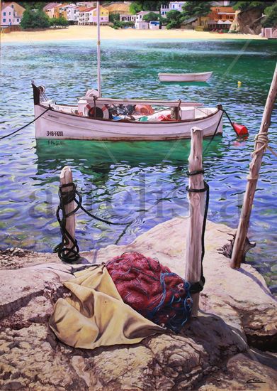 Barcas en Cala Vadella 2 (IBIZA) Oil Canvas Landscaping