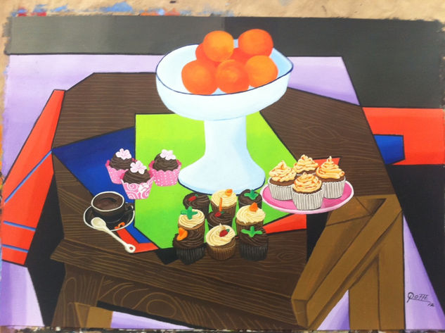 ORANGE CHOCOLATE CUP CAKES Acrylic Paper Still Life Paintings