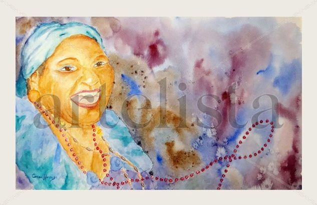 Mama vieja del candombe Watercolour Paper Portrait