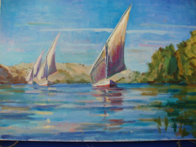 BARCOS. Óleo Lienzo Paisaje