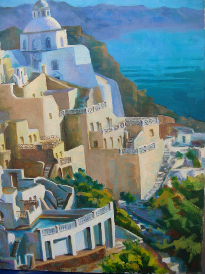 SANTORINI. Óleo Lienzo Paisaje