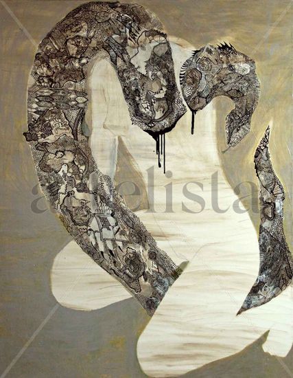 Serpents Mixed media Canvas Figure Painting